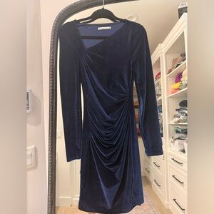 Abercrombie & Fitch Asymmetrical Ruched Velvet Mini Dress, Navy Blue, ST